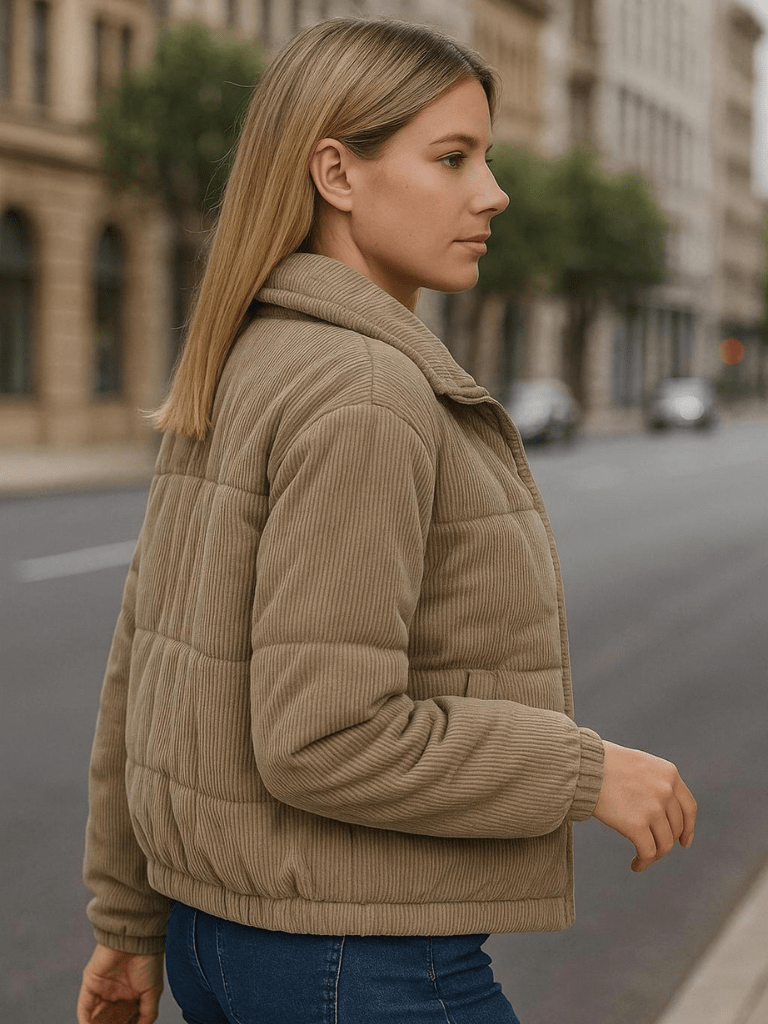 Casaco Feminino de Moletom Acolchoado Marrom