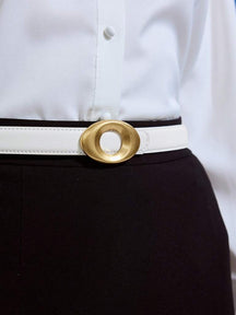 Cinto Feminino De Couro Genuíno Fivela Elegante Branco