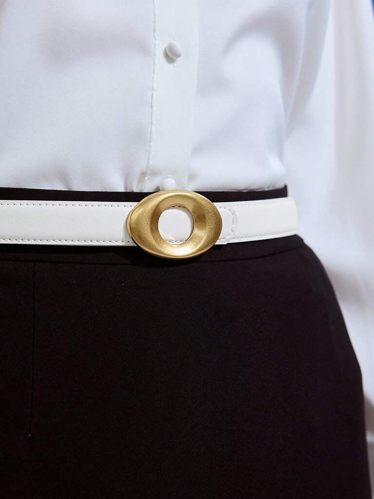 Cinto Feminino De Couro Genuíno Fivela Elegante Branco
