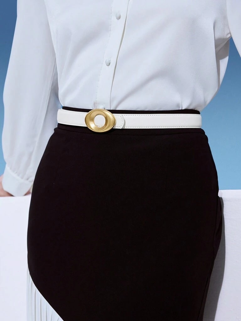 Cinto Feminino De Couro Genuíno Fivela Elegante Branco