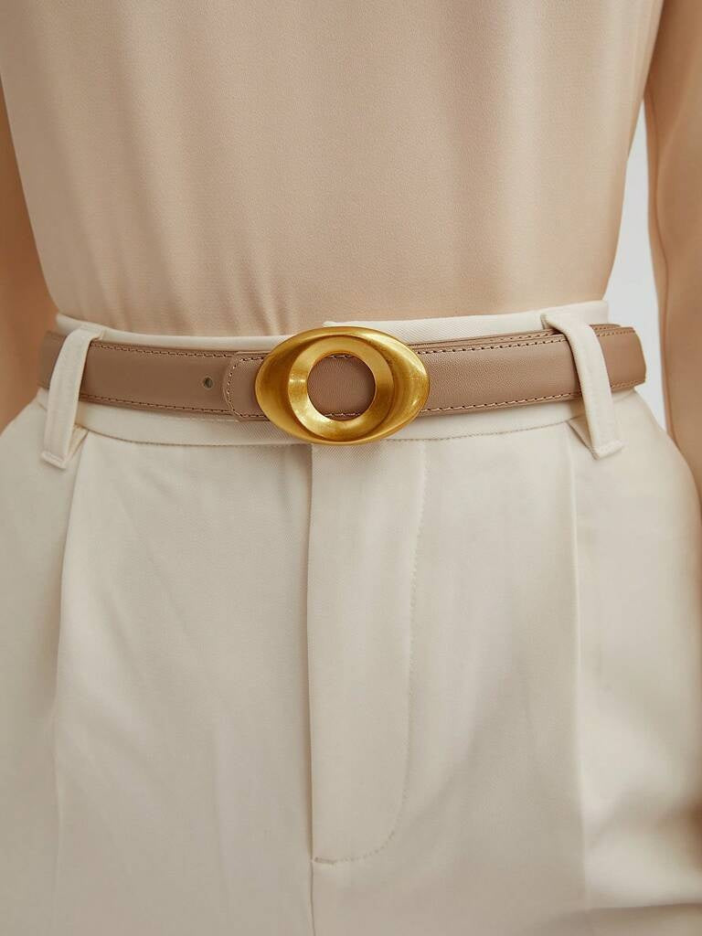 Cinto Feminino De Couro Genuíno Fivela Elegante Damasco