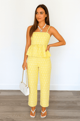 Conjunto Aurora Calça Pantalona e Blusa Amarelo Manteiga