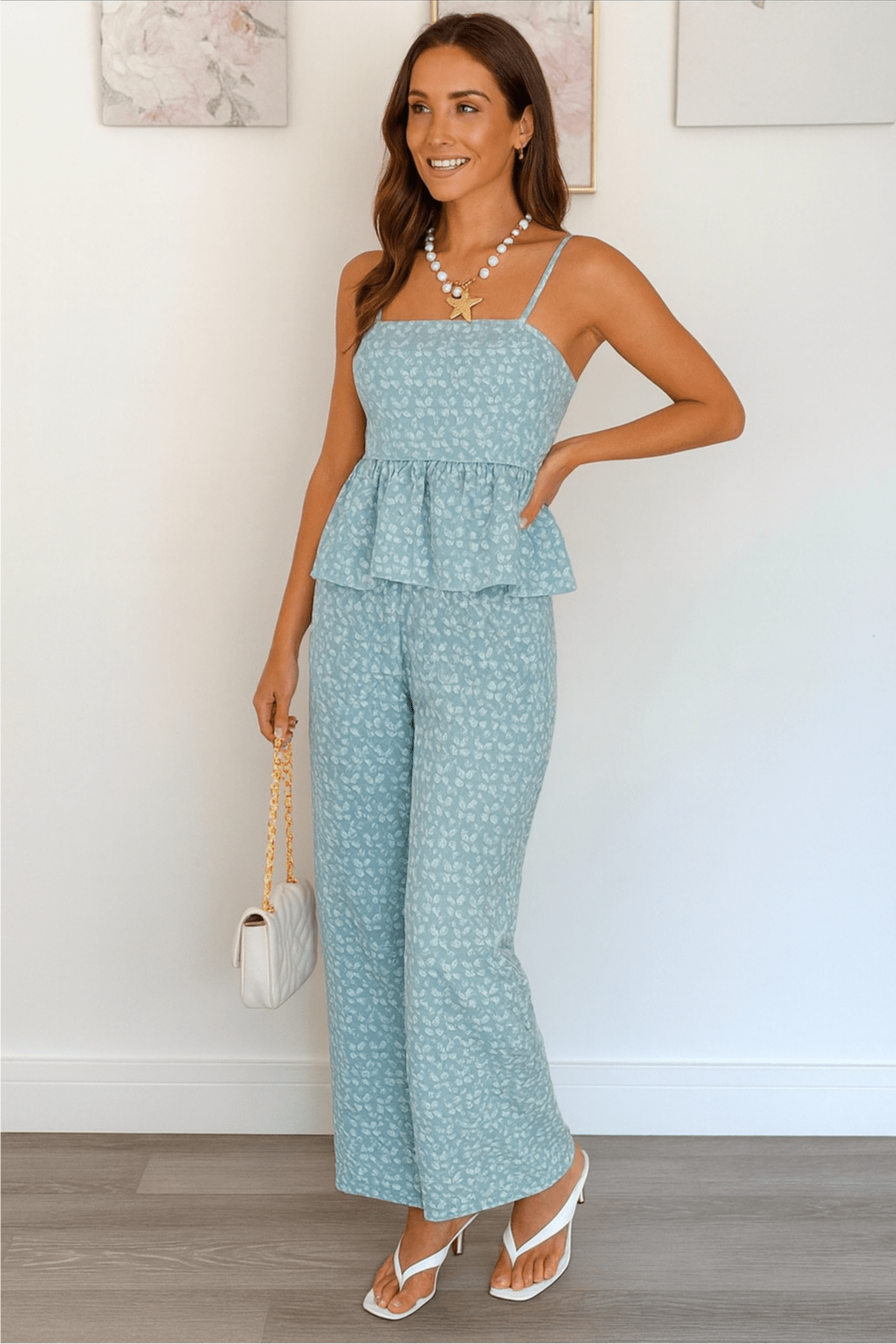 Conjunto Aurora Calça Pantalona e Blusa Azul Soft