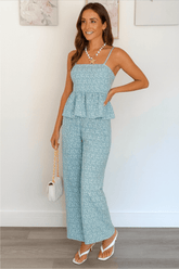 Conjunto Aurora Calça Pantalona e Blusa Azul Soft