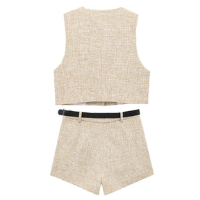 Conjunto Feminino 2 Peças com Cinto Cáqui Claro