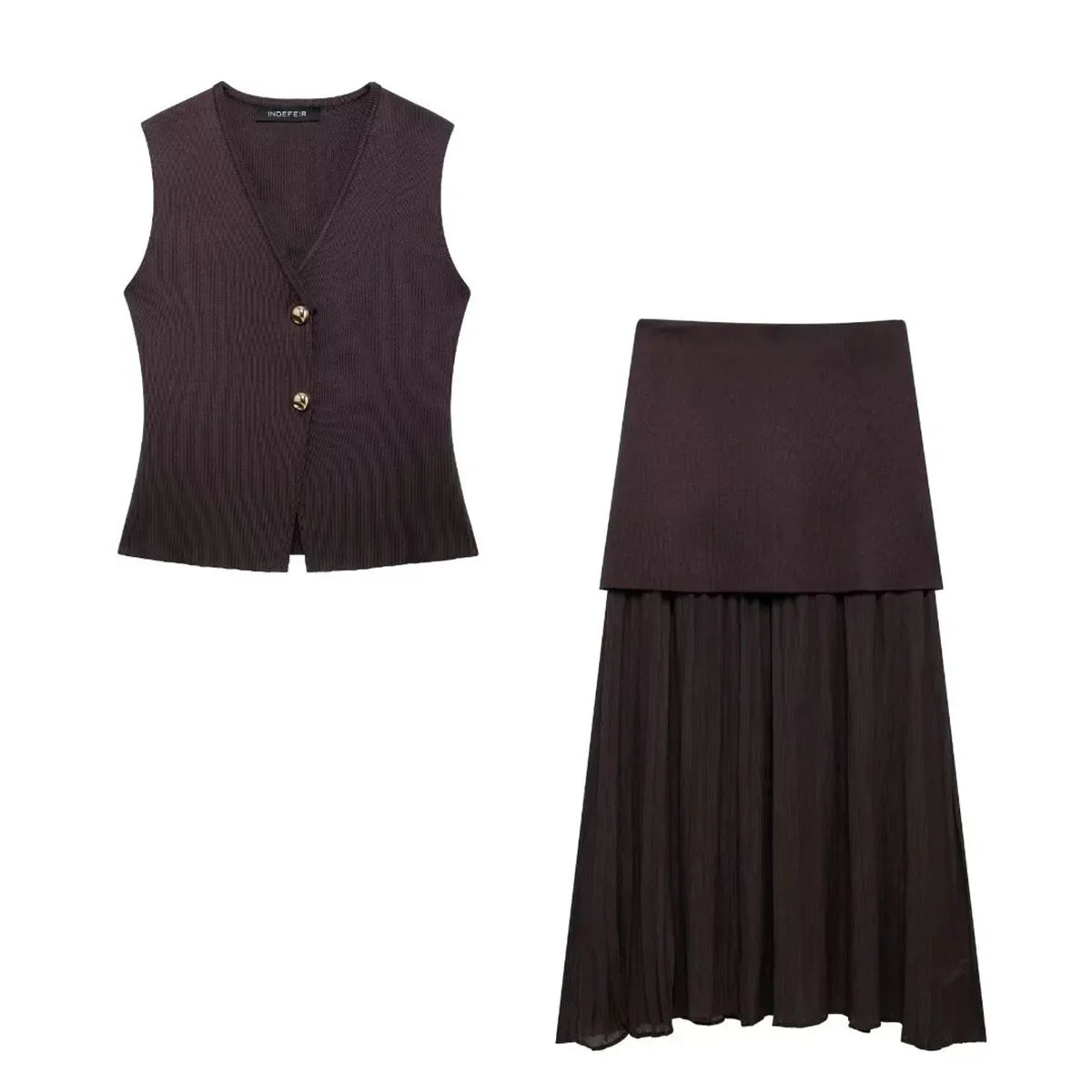 Conjunto Feminino Blusa e Saia Decote em V Cintura Alta Rute