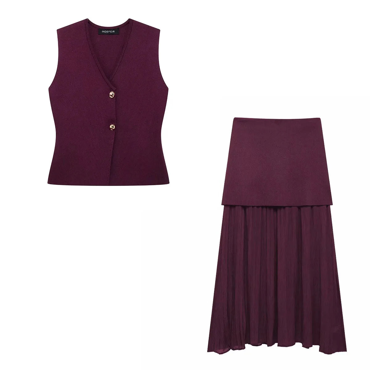 Conjunto Feminino Blusa e Saia Decote em V Cintura Alta Rute