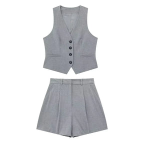 Conjunto Feminino Decote em V Cintura Alta Cinza Gabi
