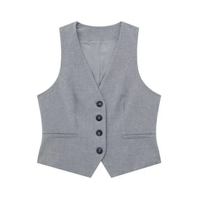 Conjunto Feminino Decote em V Cintura Alta Cinza Gabi
