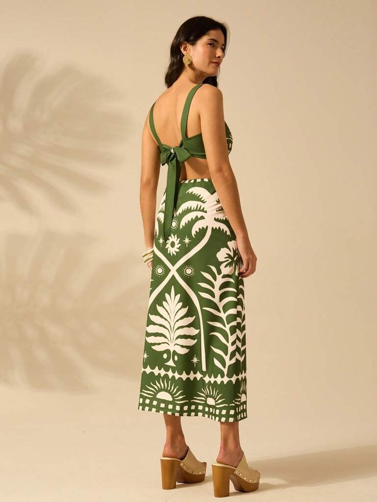 Conjunto Feminino Estampa Tropical Verde Zurique