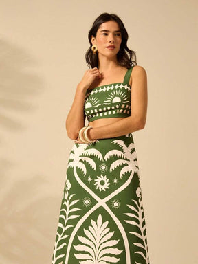 Conjunto Feminino Estampa Tropical Verde Zurique