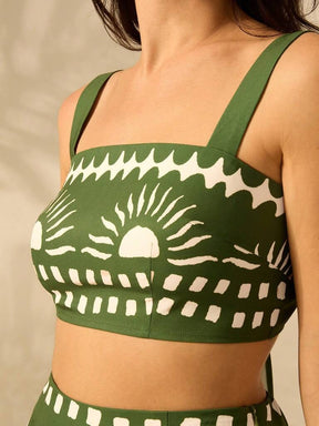 Conjunto Feminino Estampa Tropical Verde Zurique