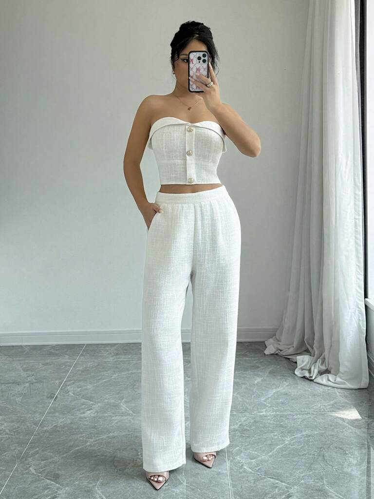 Conjunto Feminino Linho Branco Antonella