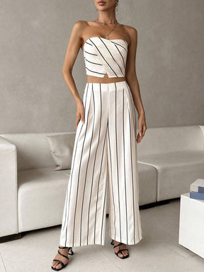 Conjunto Feminino Listrado Branco