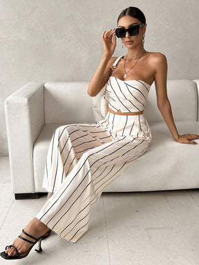Conjunto Feminino Listrado Branco