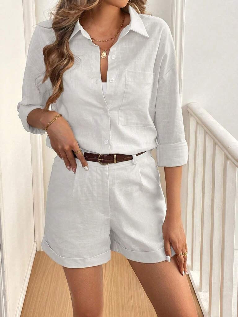 Conjunto Feminino Short e Blusa 100% Algodão Jasmine Branco
