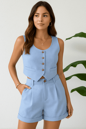 Conjunto Feminino Short e Colete Azul