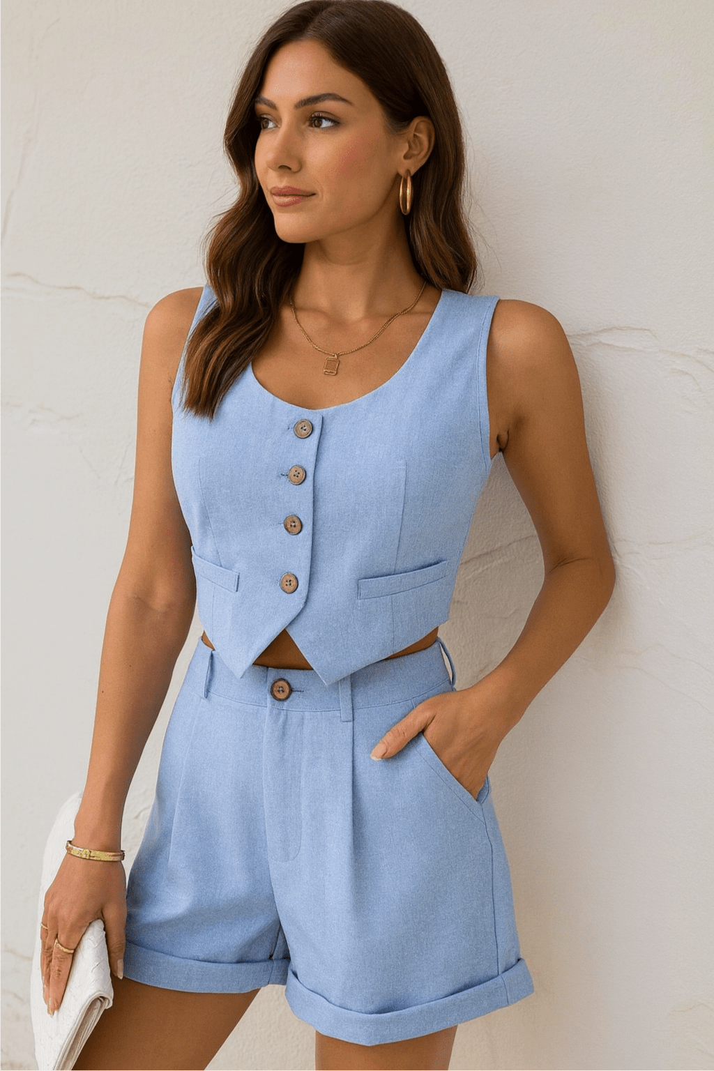 Conjunto Feminino Short e Colete Azul