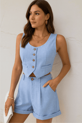 Conjunto Feminino Short e Colete Azul