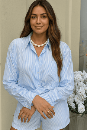 Conjunto Jade Listrado Camisa e Short Azul