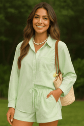 Conjunto Jade Listrado Camisa e Short Verde