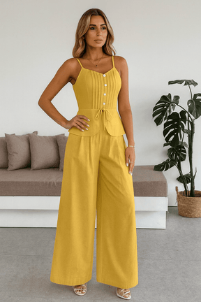 Conjunto Renata Calça pantalona e Blusa Amarelo Manteiga