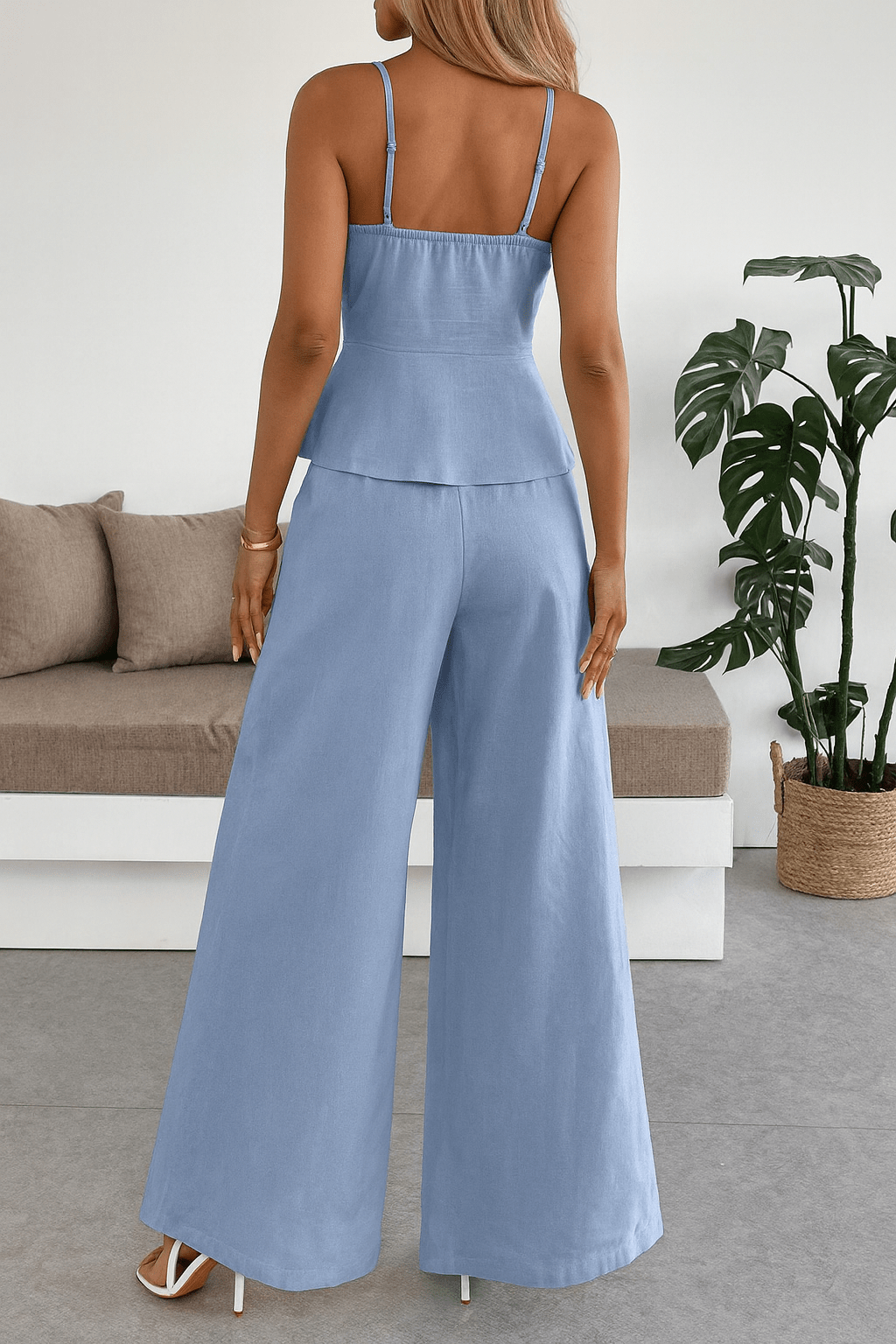 Conjunto Renata Calça pantalona e Blusa Azul Soft