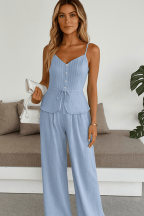 Conjunto Renata Calça pantalona e Blusa Azul Soft