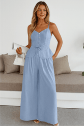 Conjunto Renata Calça pantalona e Blusa Azul Soft