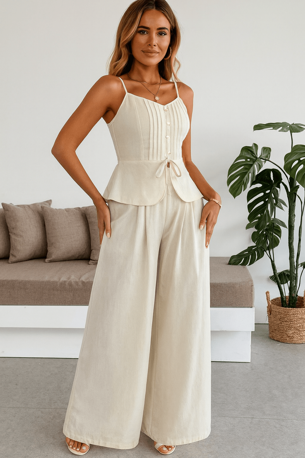 Conjunto Renata Calça pantalona e Blusa Branco