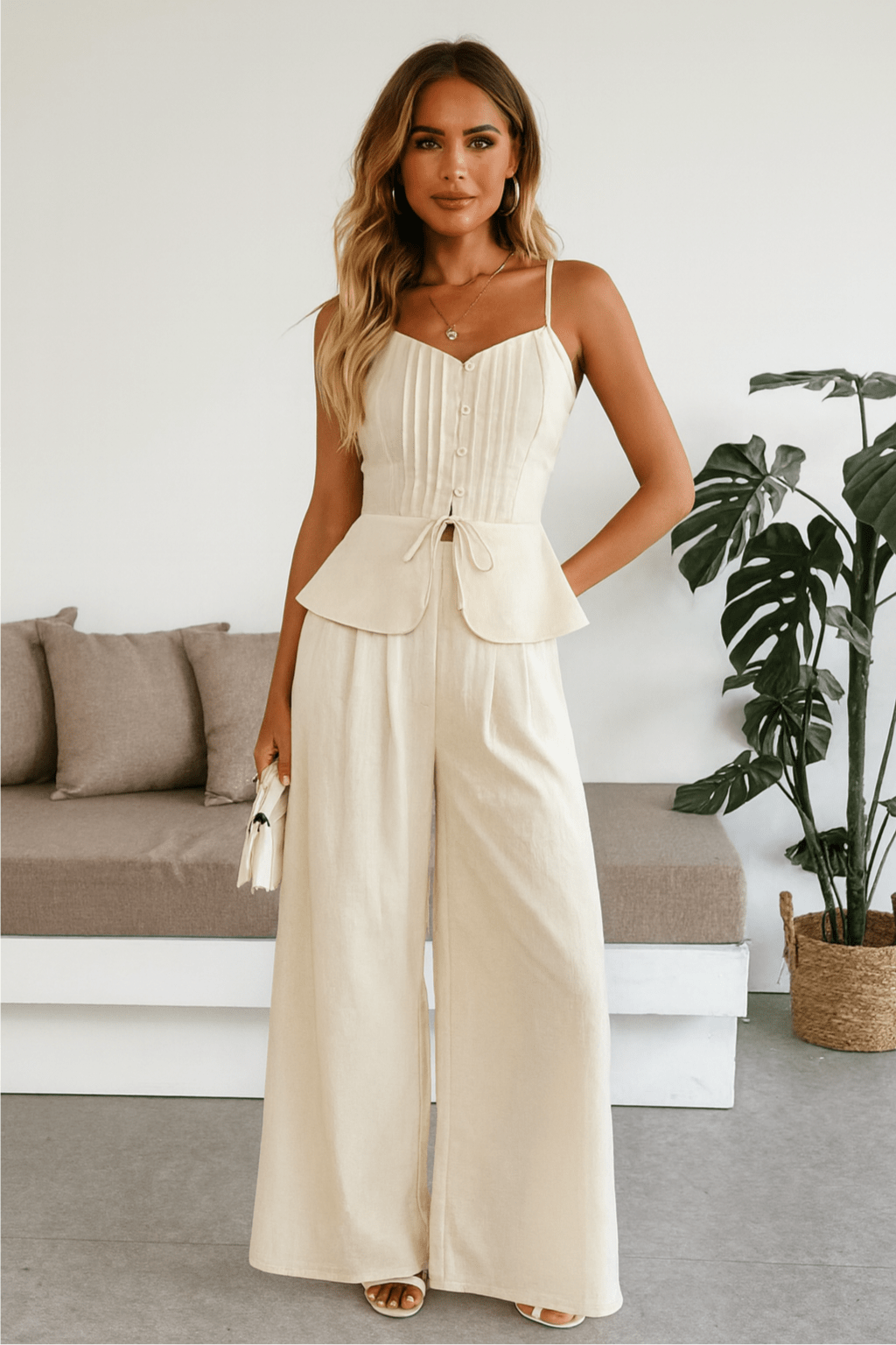 Conjunto Renata Calça pantalona e Blusa Branco