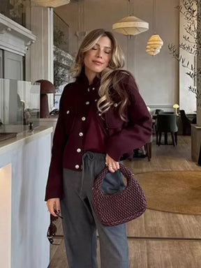 Jaqueta Feminina Bolsos Recortados Botões Frontais Elize