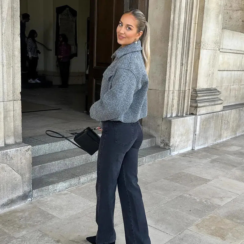 Jaqueta Feminina Zip Colheita Cinza Colinas Douradas