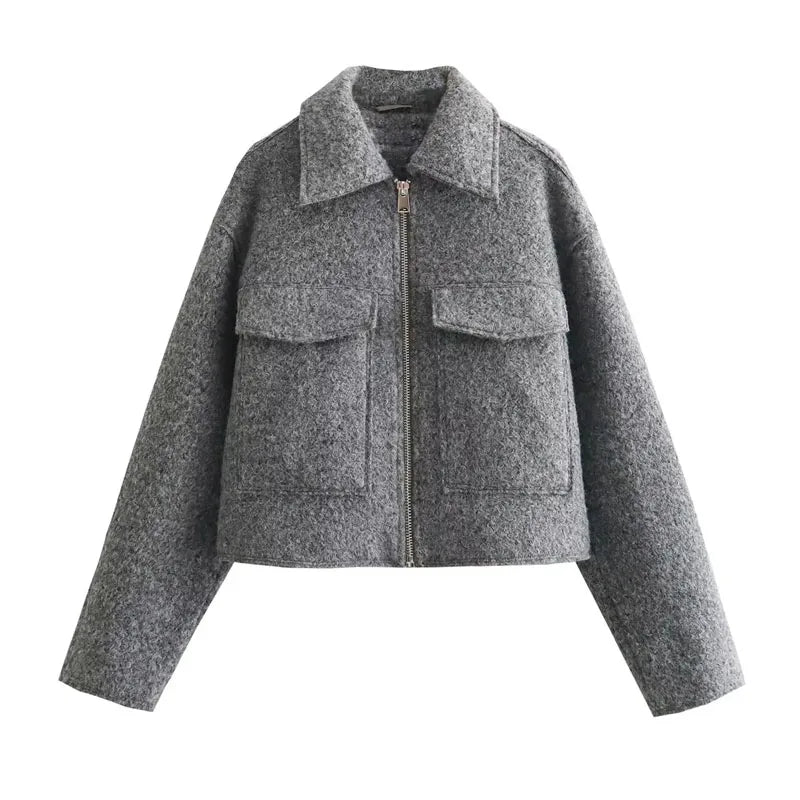 Jaqueta Feminina Zip Colheita Cinza Colinas Douradas