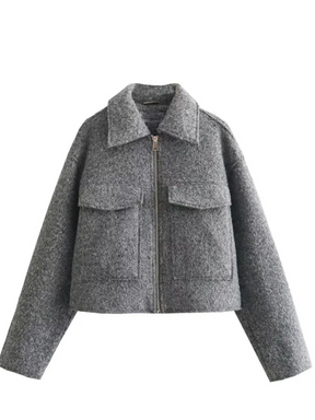 Jaqueta Feminina Zip Colheita Cinza Colinas Douradas