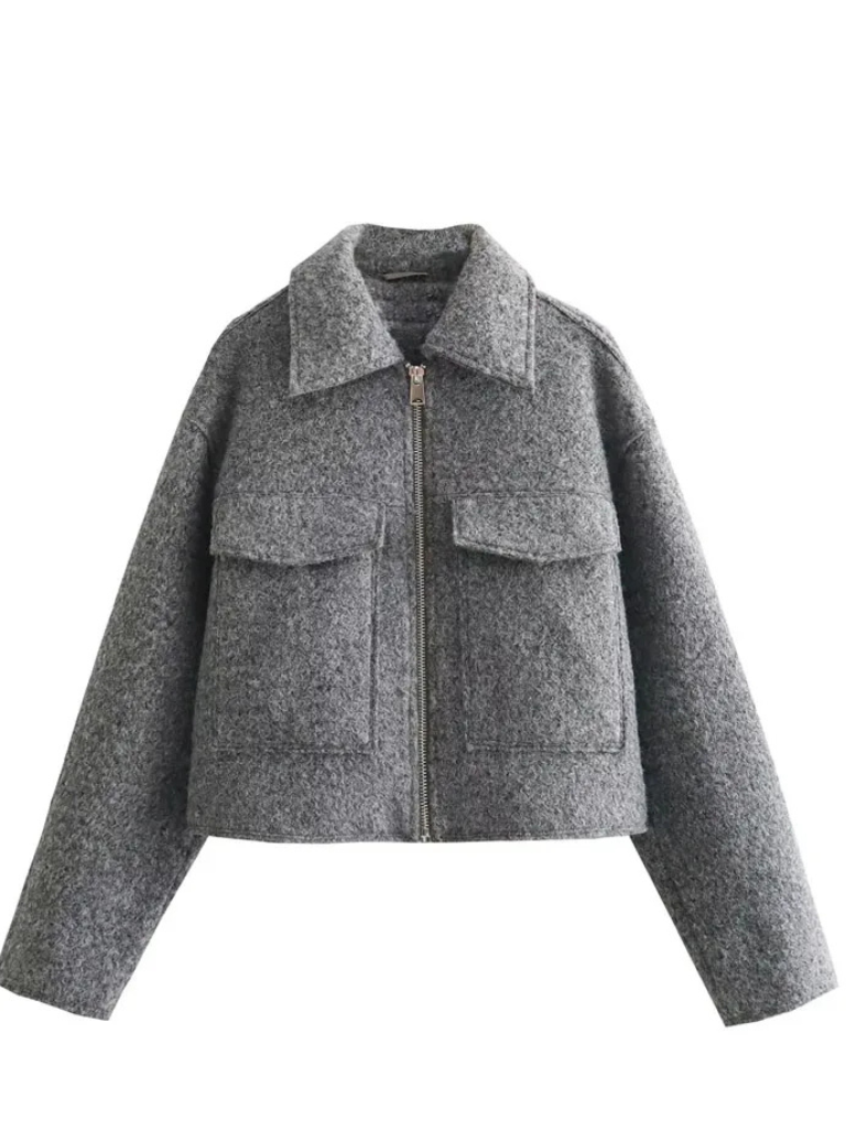 Jaqueta Feminina Zip Colheita Cinza Colinas Douradas