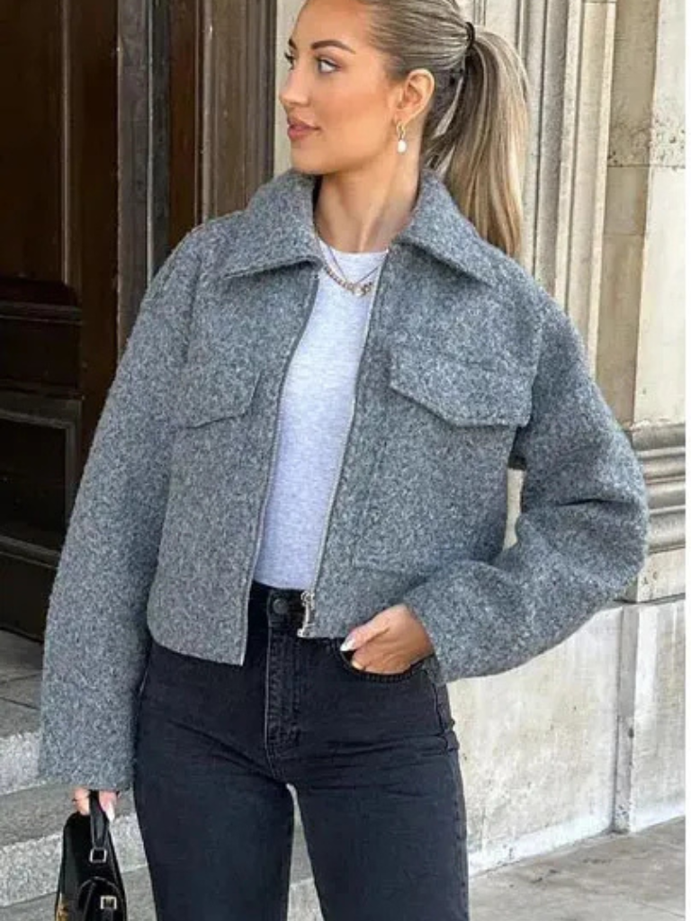 Jaqueta Feminina Zip Colheita Cinza Colinas Douradas