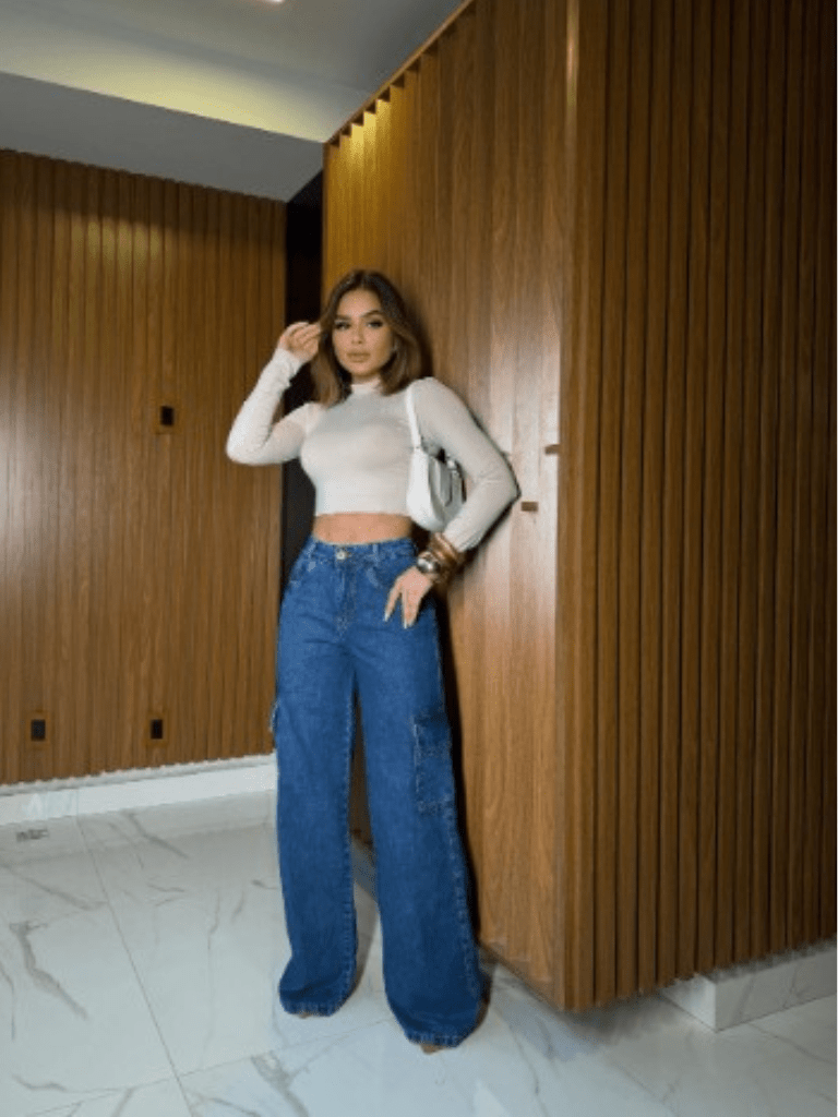 Jeans Calça Feminina Cargo Moda Street Tecido Premium Tulum