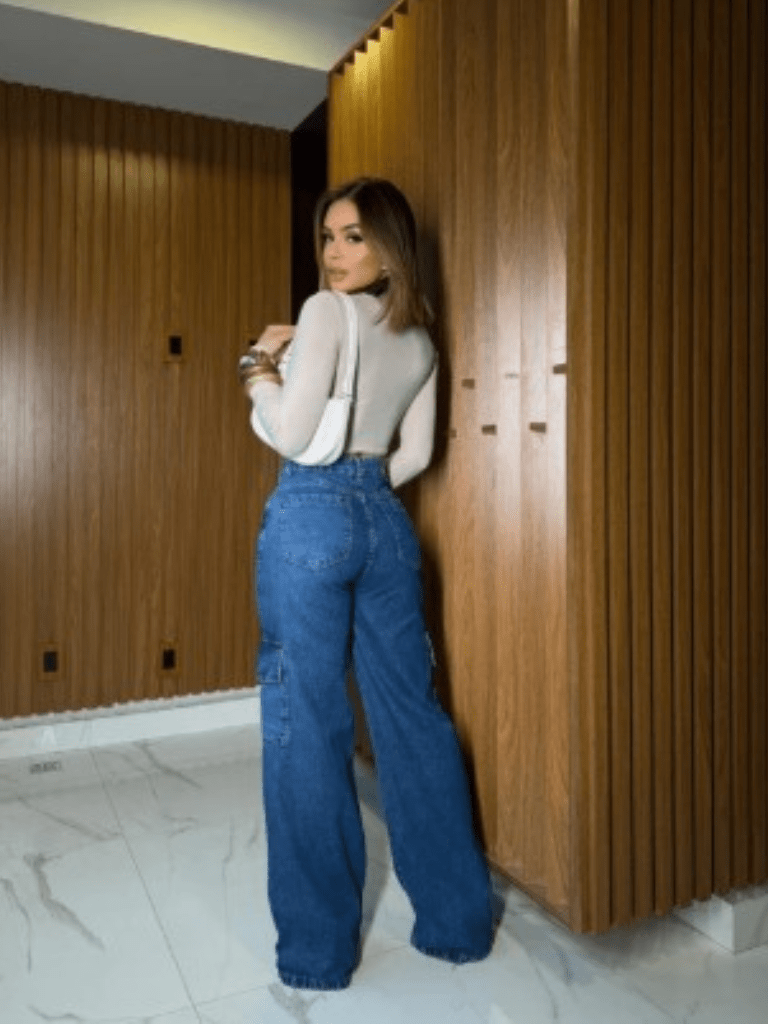 Jeans Calça Feminina Cargo Moda Street Tecido Premium Tulum