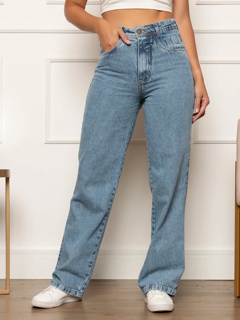 Jeans Calça Feminina Cintura Alta Tecido Grosso Quebec