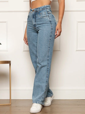 Jeans Calça Feminina Cintura Alta Tecido Grosso Quebec