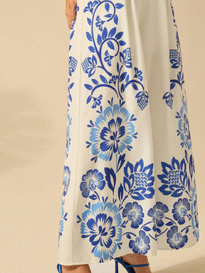 Macacão Feminino Estampa Tropical Azul e Branca
