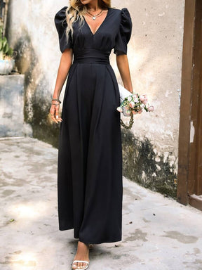 Macacão Feminino Longo Manga Bufante Preto Trento