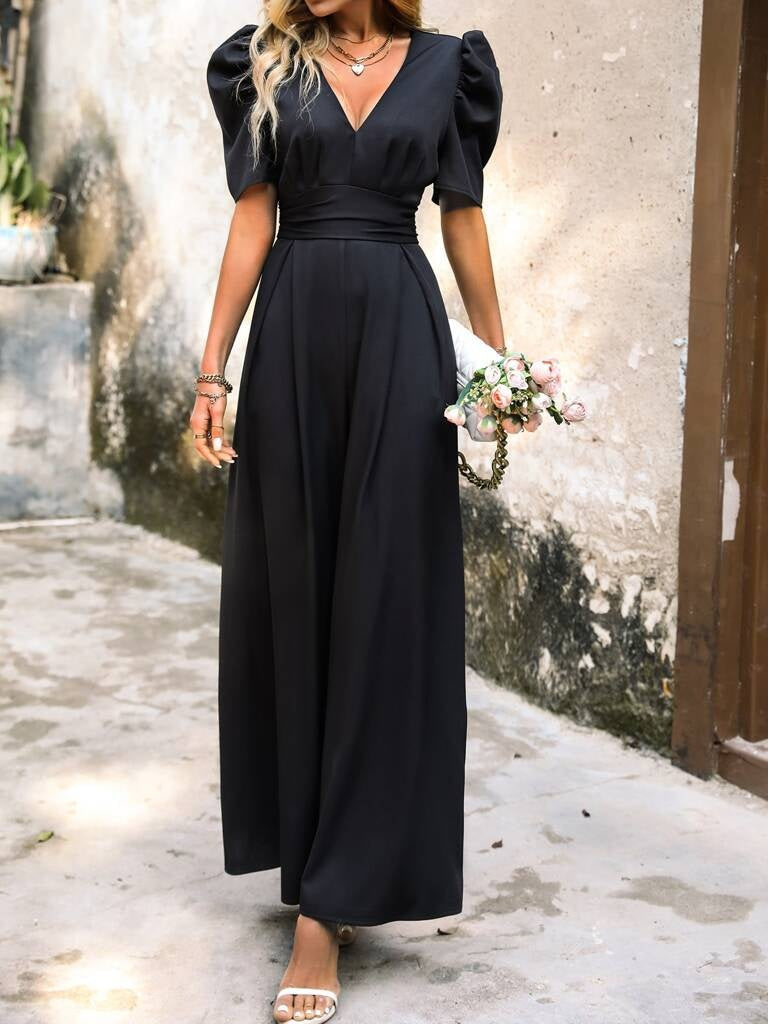 Macacão Feminino Longo Manga Bufante Preto Trento