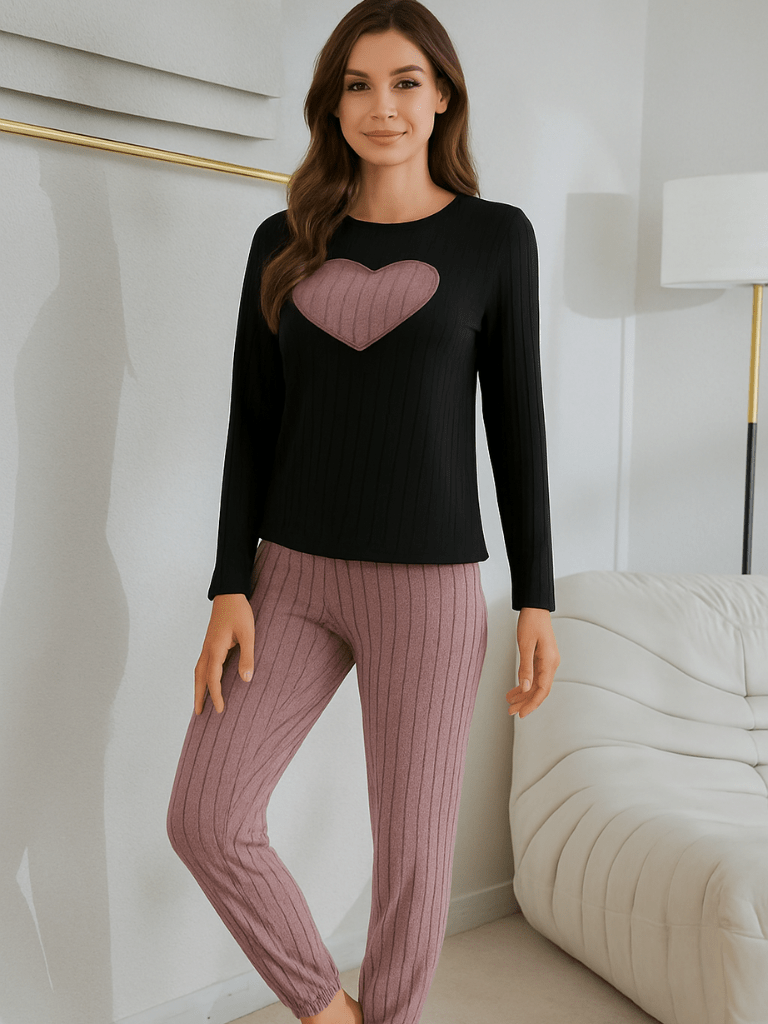 Pijama Feminino Conjunto Manga Comprida Preto