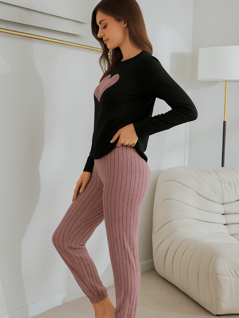 Pijama Feminino Conjunto Manga Comprida Preto