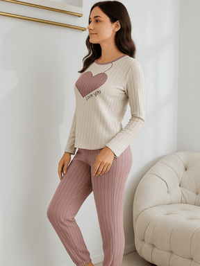 Pijama Feminino Conjunto Manga Comprida Rosa Empoeirado