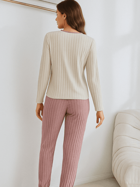 Pijama Feminino Conjunto Manga Comprida Rosa Empoeirado