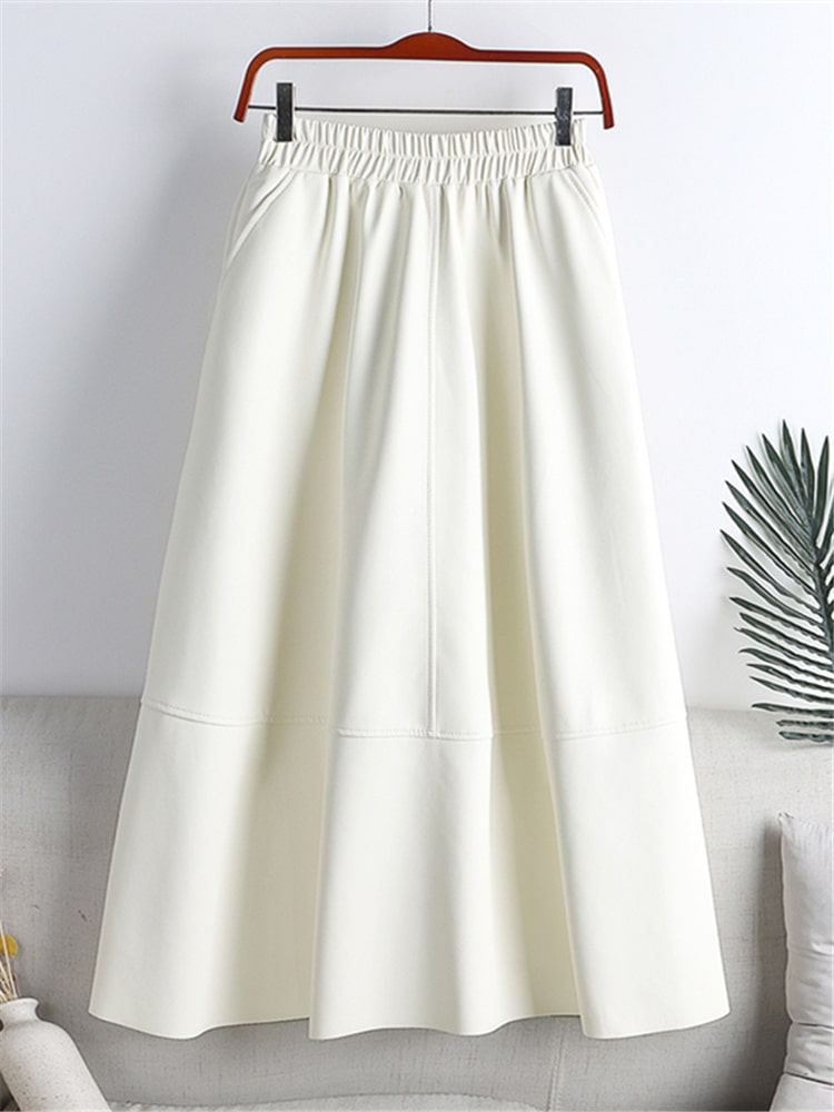 Saia Midi Couro Eco Branco LiuLiu