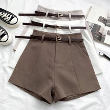 Short Feminino Alfaiataria Café Com Cinto